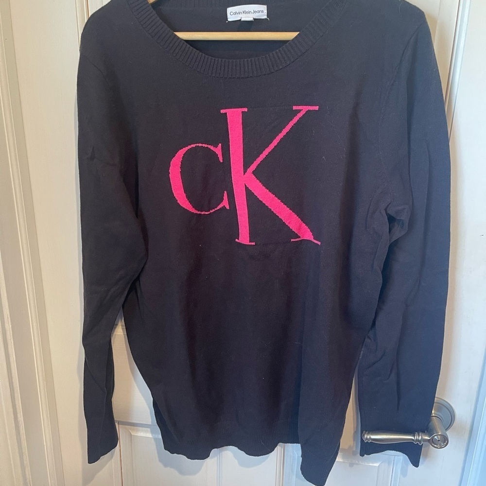 Calvin Klein Women's Black Sweater with Pink Logo